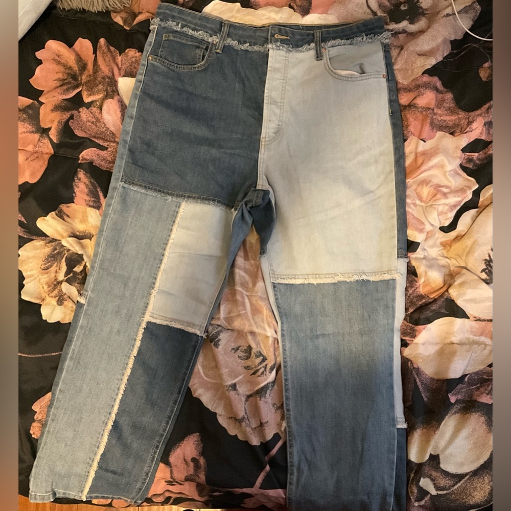 Never worn Light and navy blue stitch pattern denim jeans